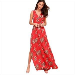 Lulu's Red Floral Maxi Dress